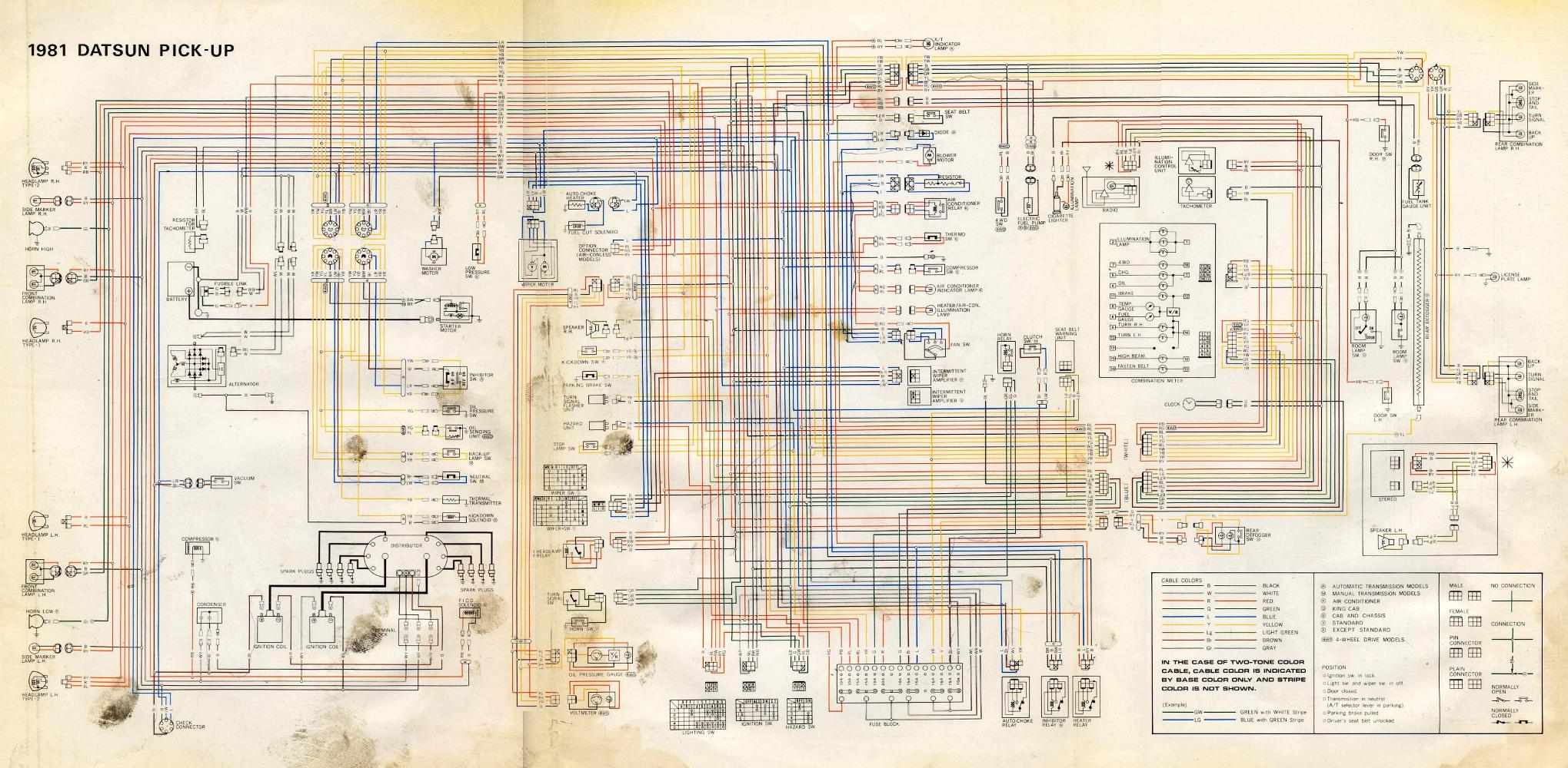 1974 DATSUN 260Z 260 Z 74 CHASSIS WIRING DIAGRAM CHART COLOR CODED